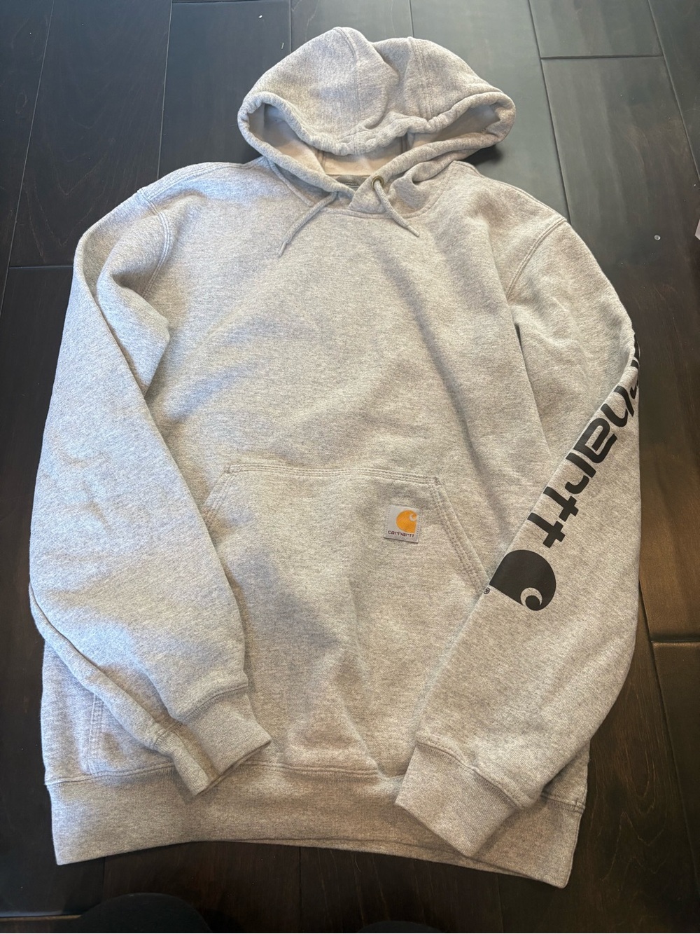 Carhartt Light Gray Pullover Hoodie with Sleeve Logo